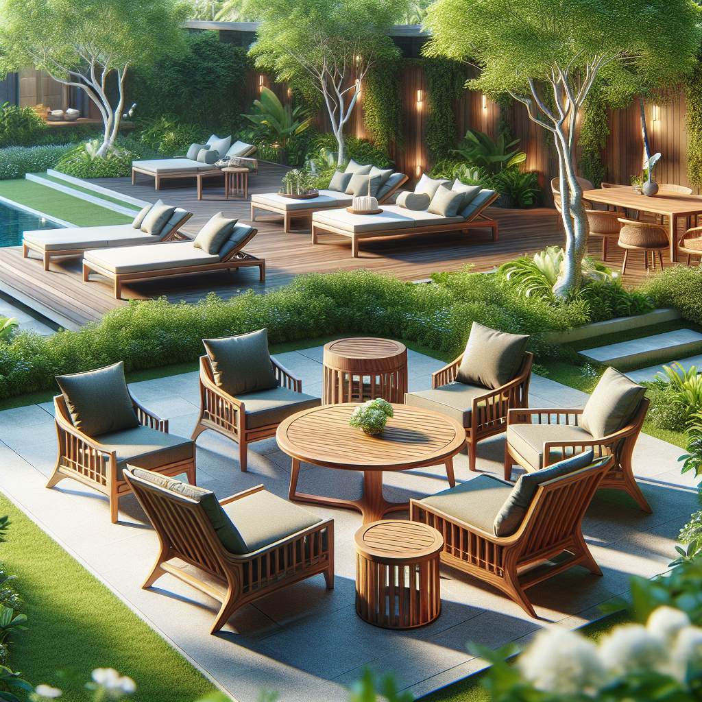 Teak outdoor furniture set in garden patio