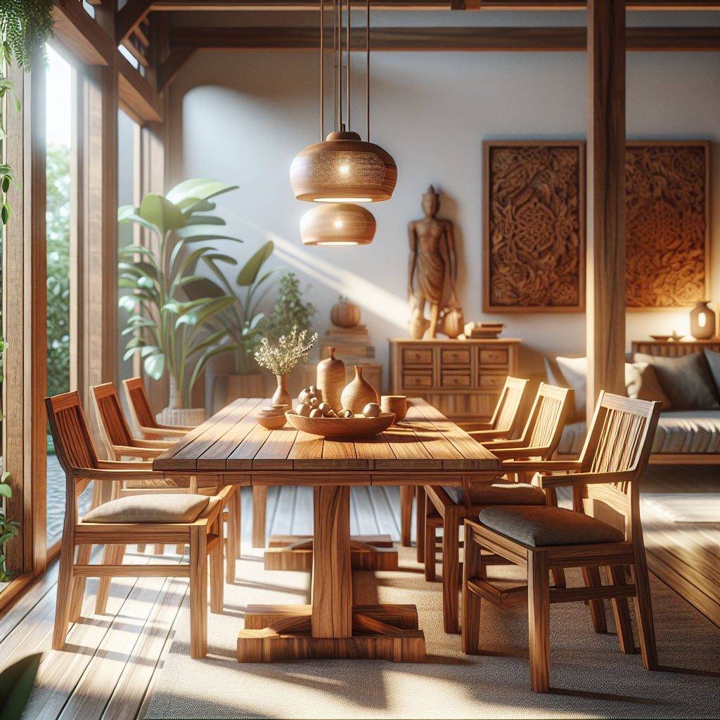 Beautiful Indonesian teak wood dining table with chairs