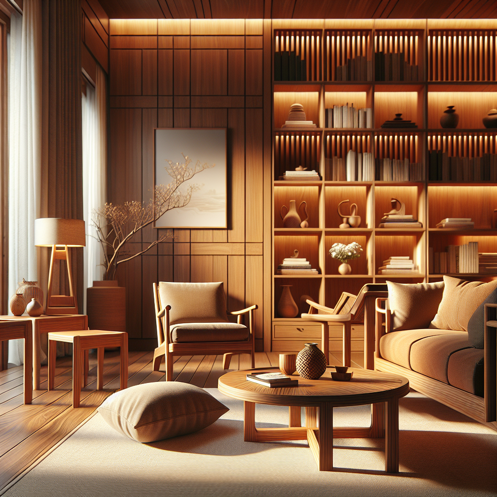 Indonesian teak wood indoor furniture set in a stylish living room