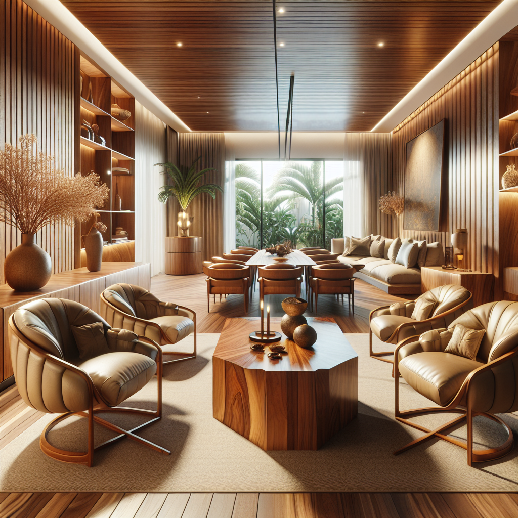 Indoor teak wood furniture set in a modern living room