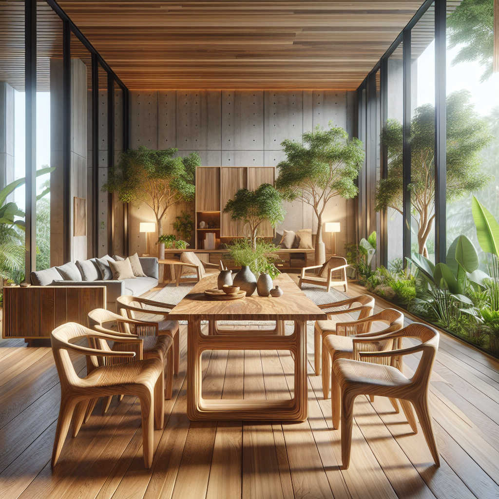 Handcrafted Indonesian teak wood dining table and chairs