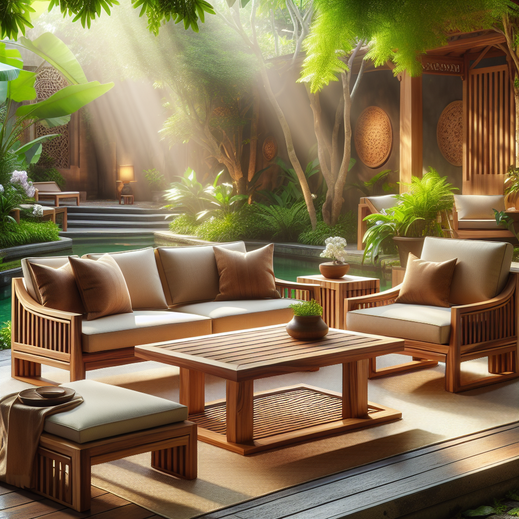 Teak outdoor furniture set in garden patio