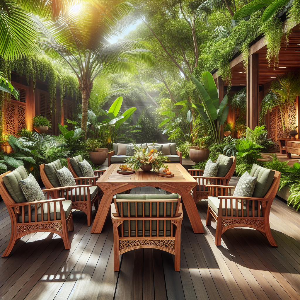 Indonesian teak outdoor furniture set with teak table and chairs