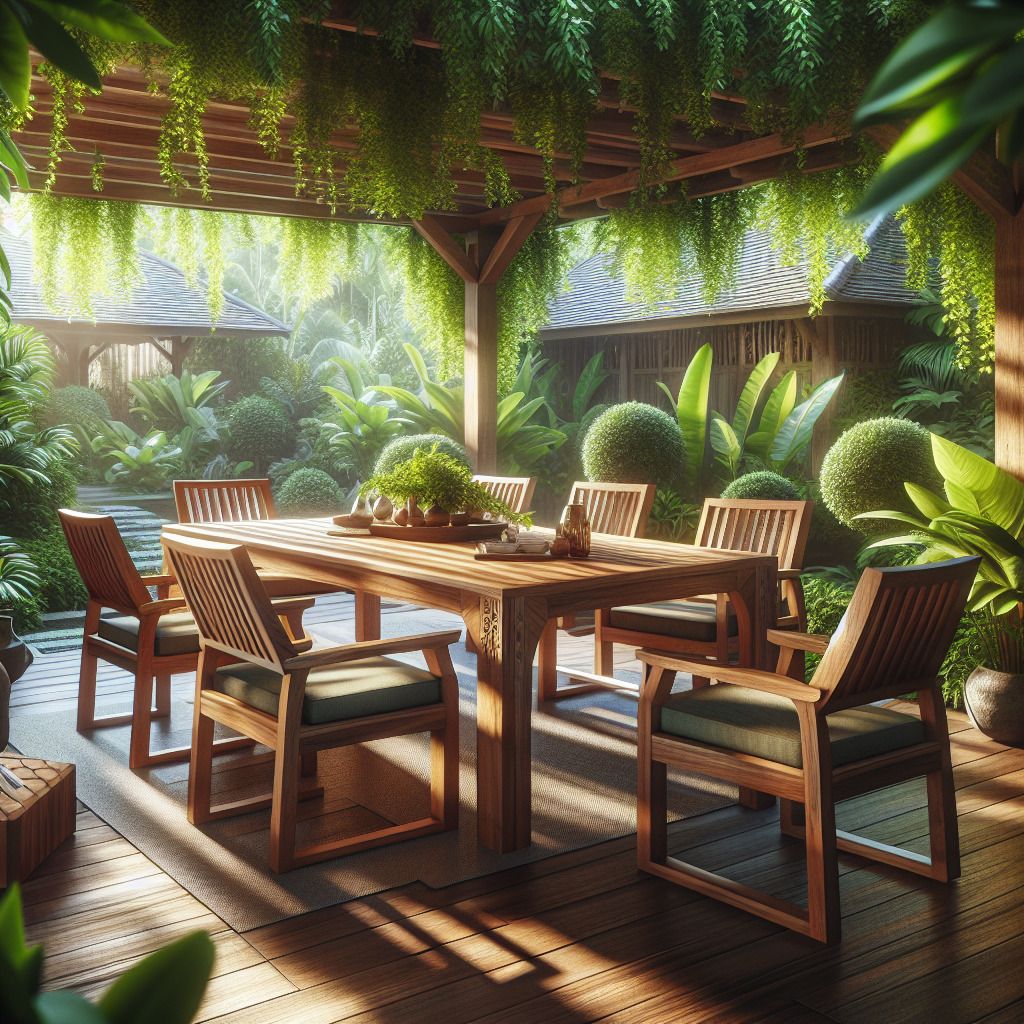 Indonesian teak outdoor furniture set in garden