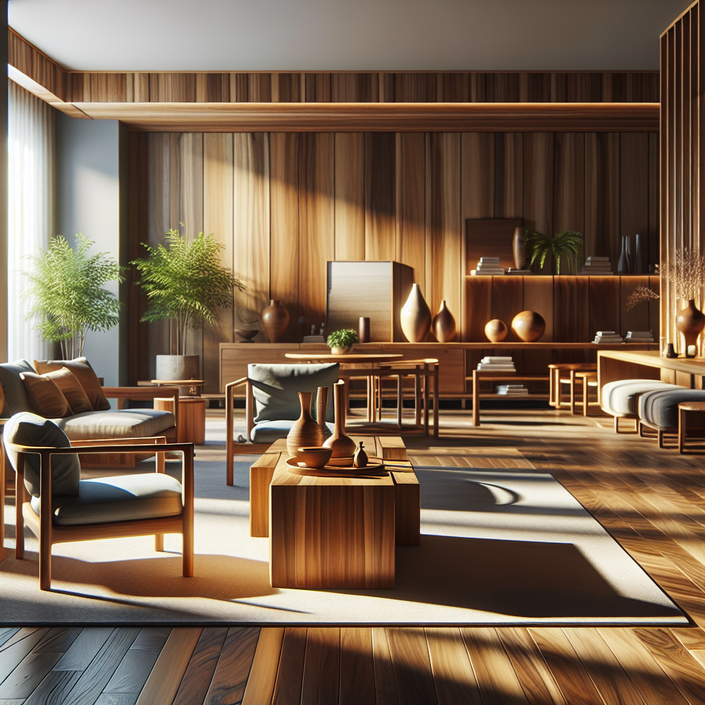 Elegant Indonesian teak wood furniture in a modern living room