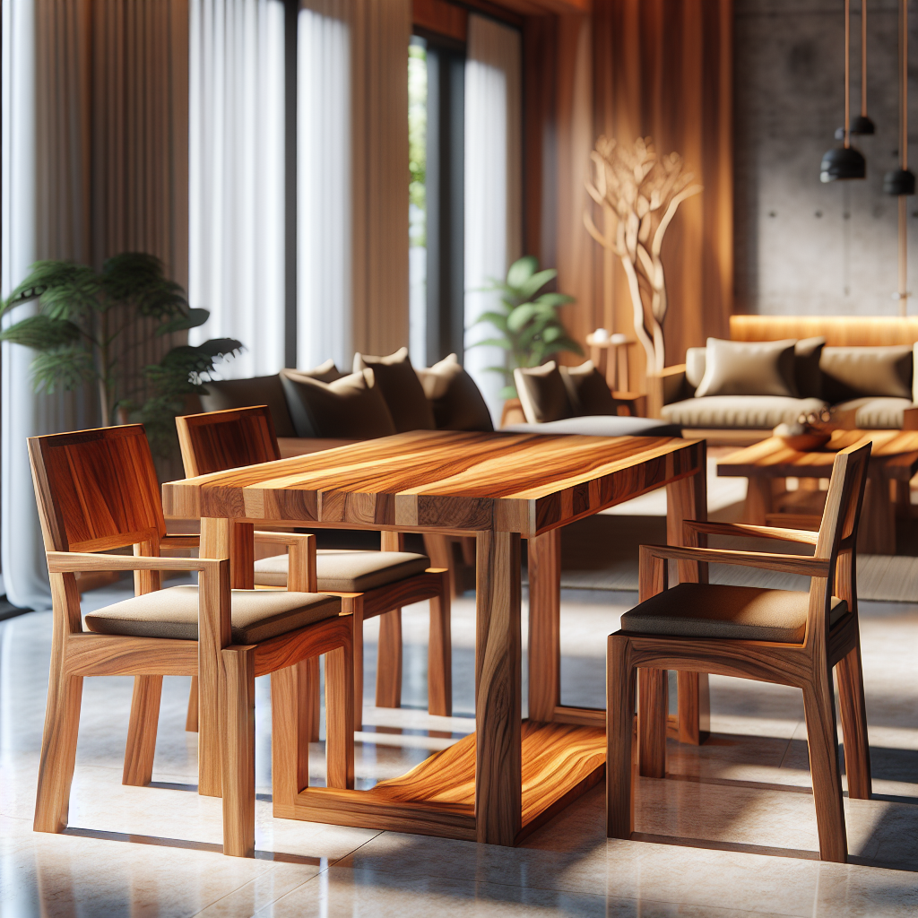 Indonesian teak wood dining table with chairs in modern home