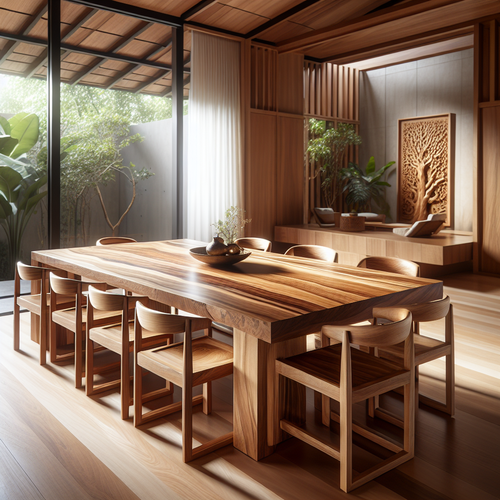 Indonesian teak wood dining table and chairs