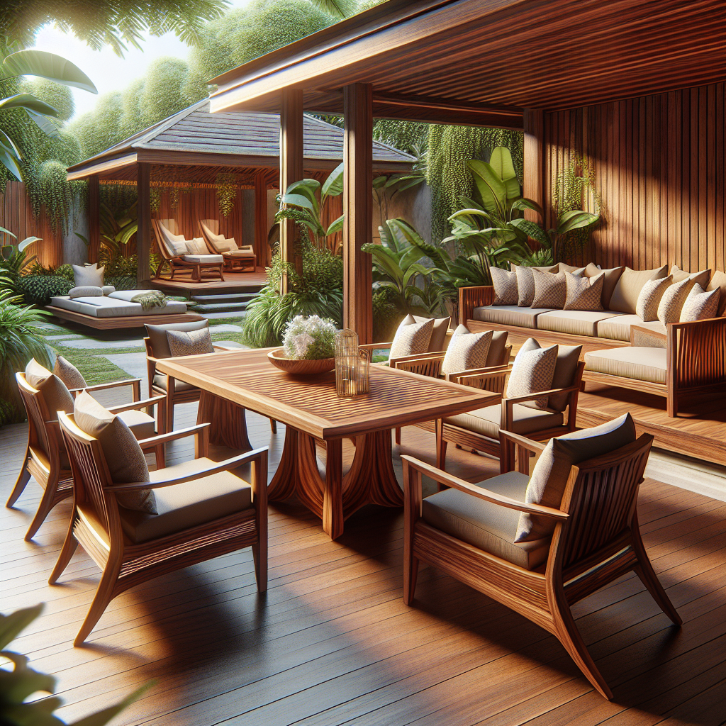 Indonesian teak outdoor furniture set in a garden