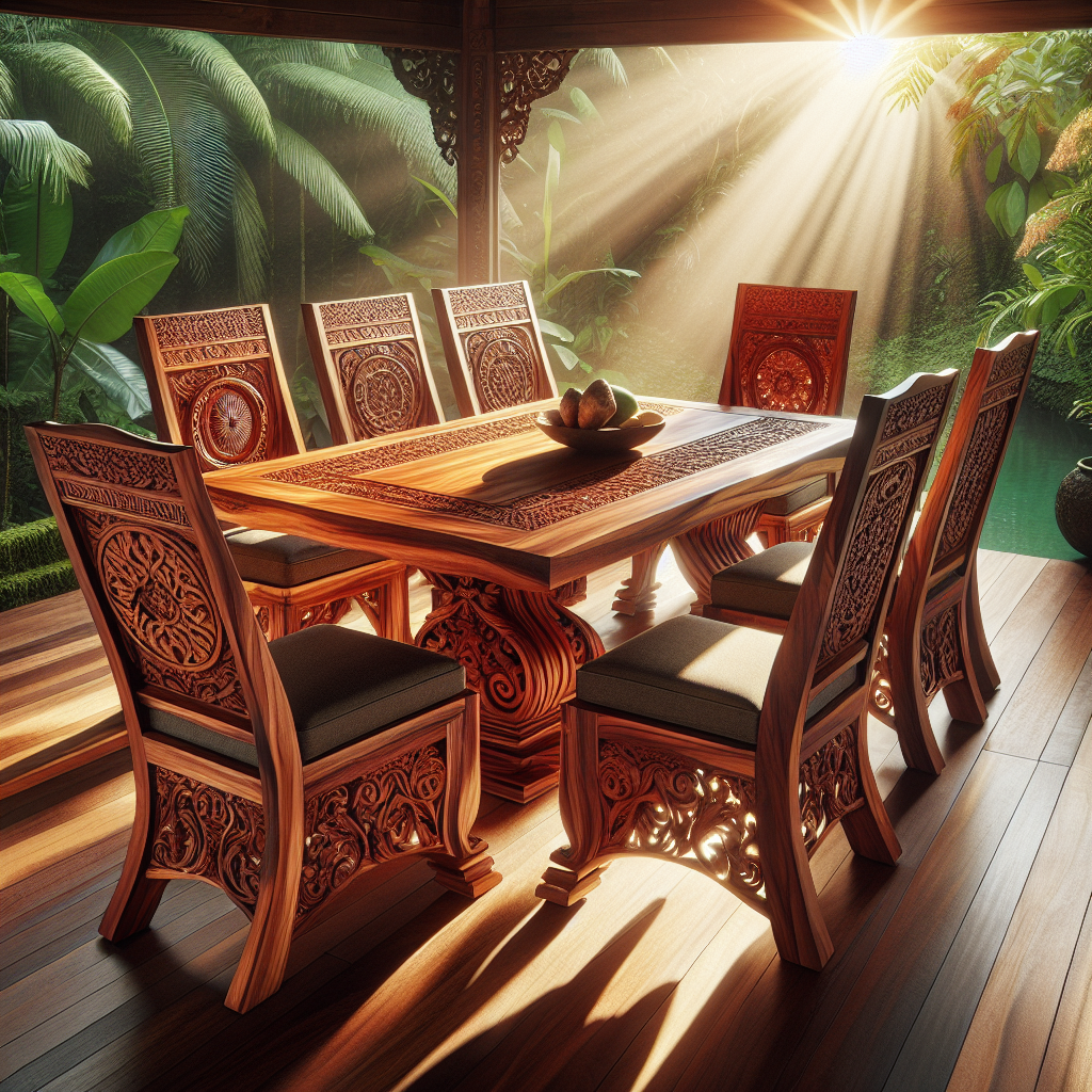 Teak wood dining table and chairs made in Indonesia