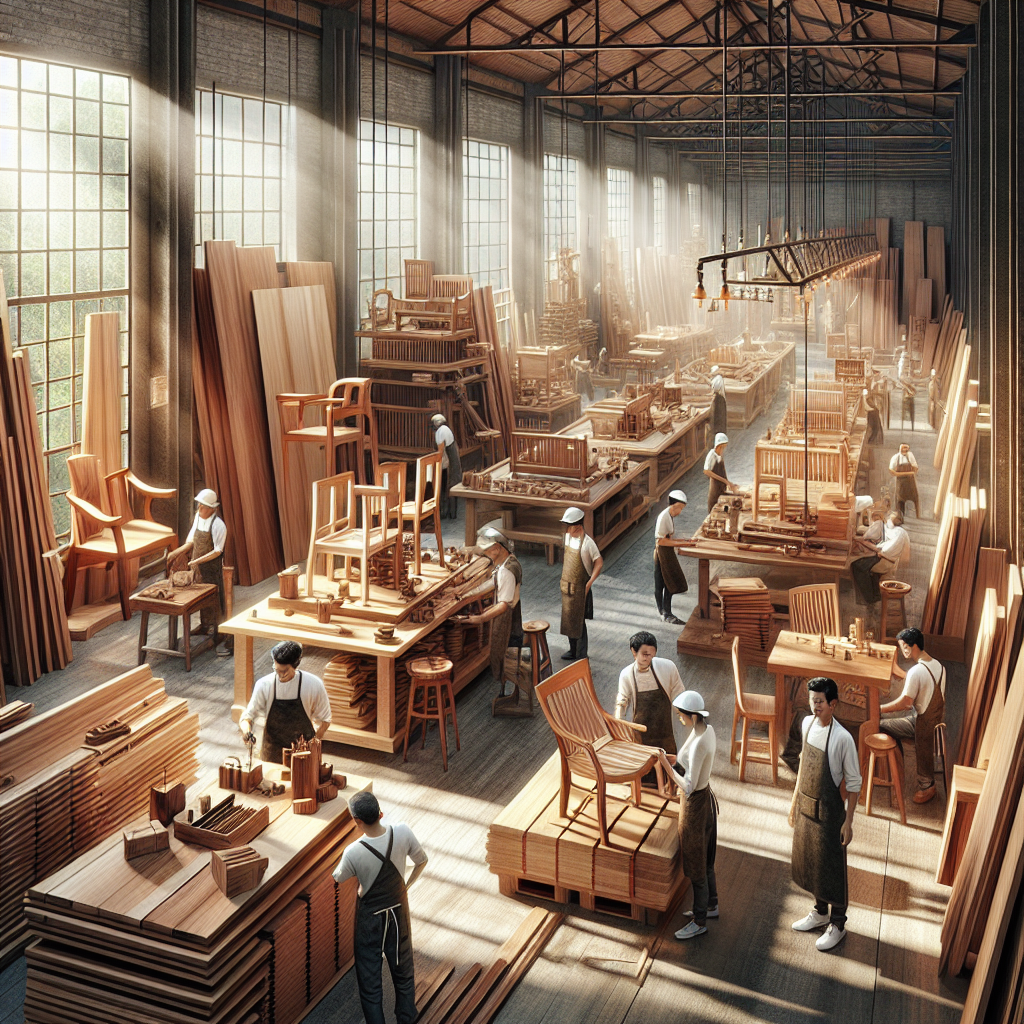 Artisans crafting teak furniture in an Indonesian factory
