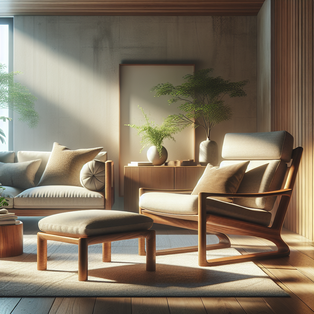 Teak chair and footstool set in a cozy room