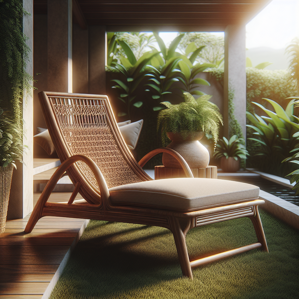 Teak rattan lounge chair with woven seat and teak frame