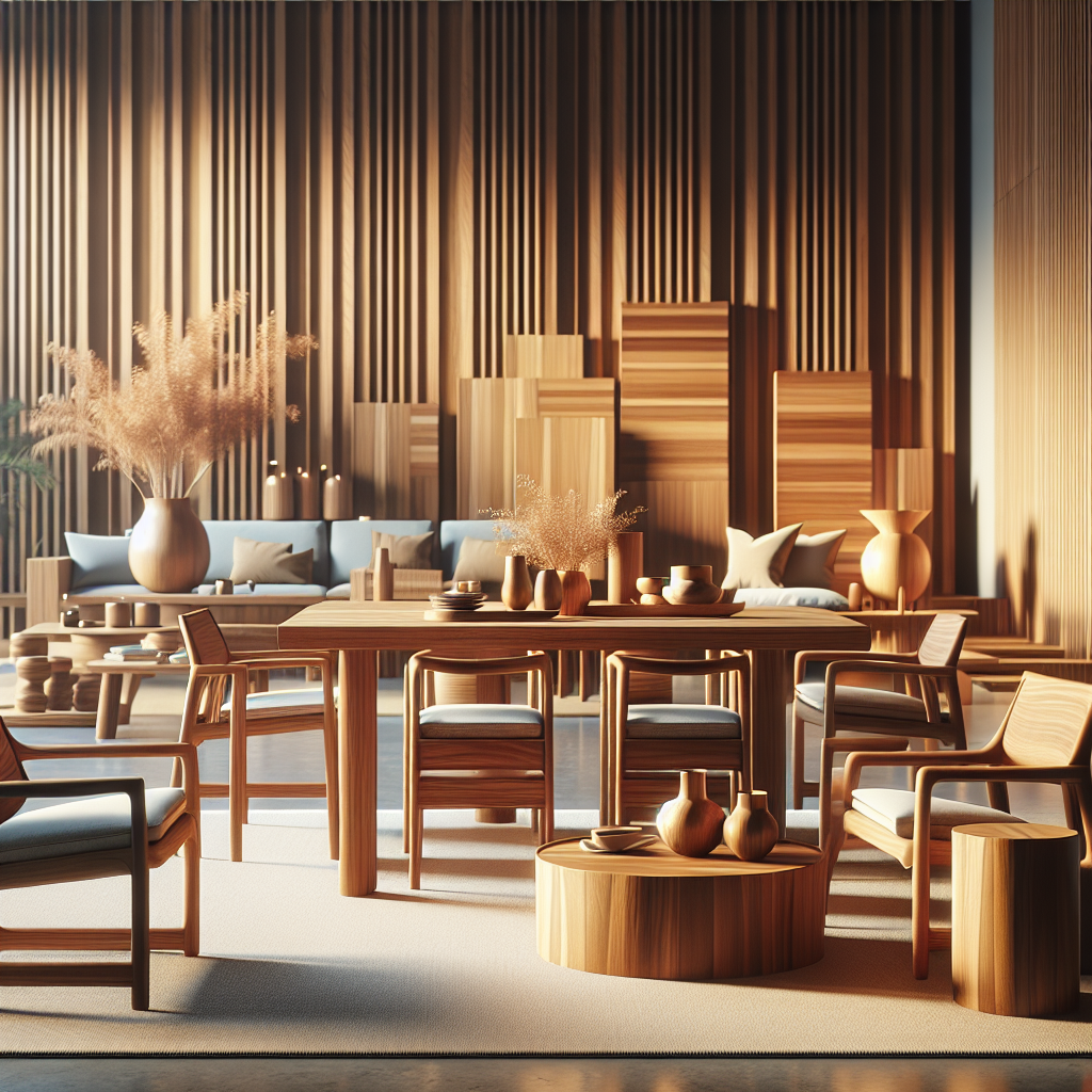 Indoor teak furniture including dining table, chairs, and coffee table