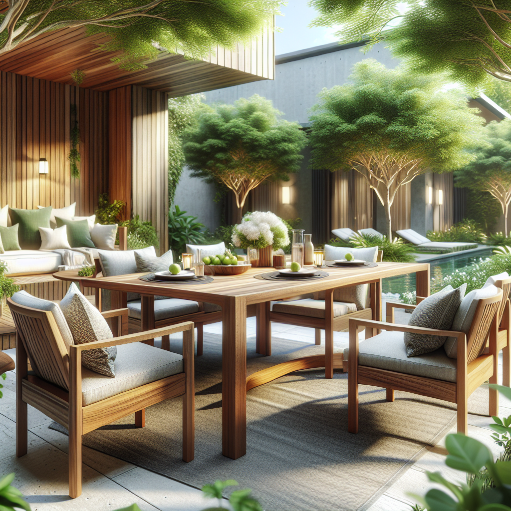 Outdoor teak furniture set with dining table and chairs