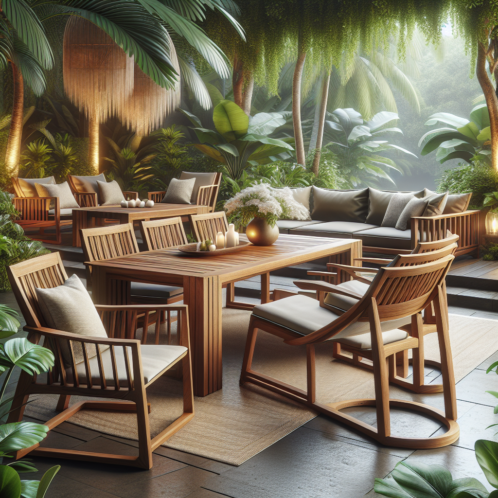 Indonesian teak wood outdoor furniture in garden