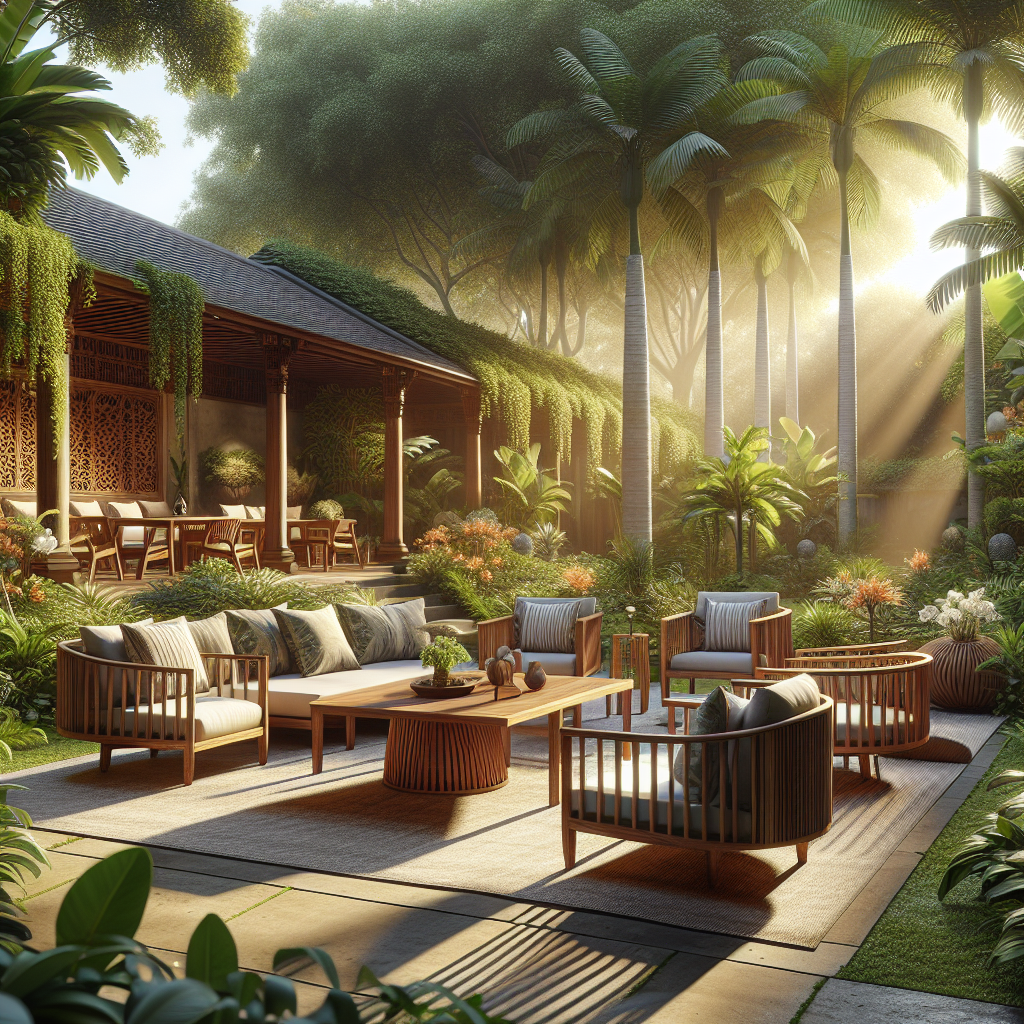 Traditional Indonesian teak garden furniture outdoors