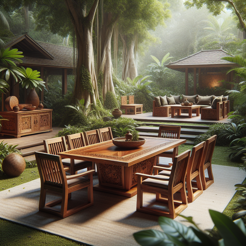 Indonesian teak dining table and chairs outdoor