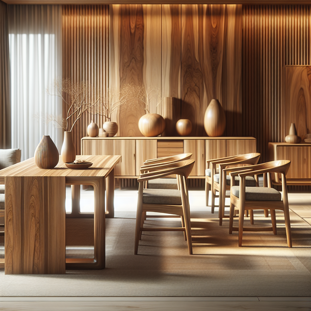 Indoor teak dining table and chairs made from solid Indonesian teak wood
