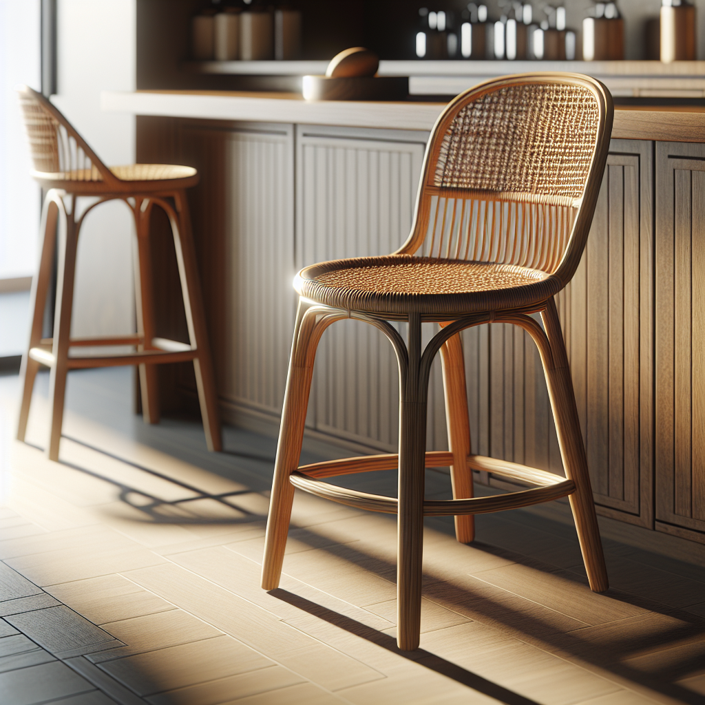 Teak rattan bar stool in modern kitchen