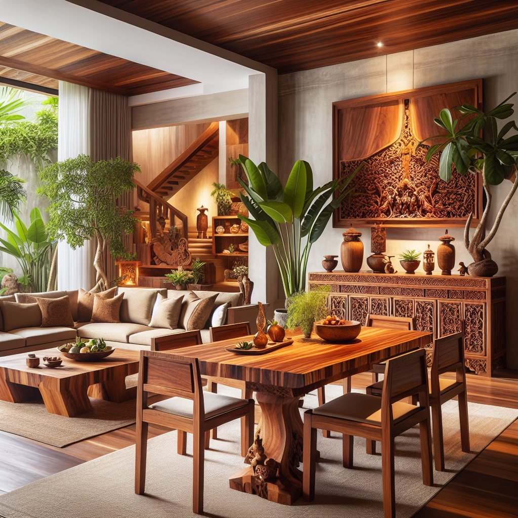 Elegant Indonesian teak wood furniture in a stylish living room
