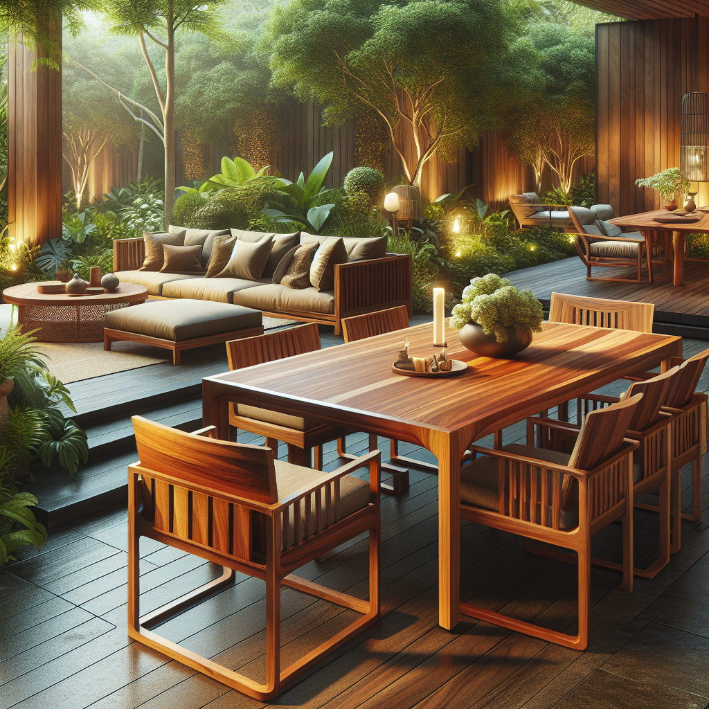 Wooden teak furniture set in garden patio