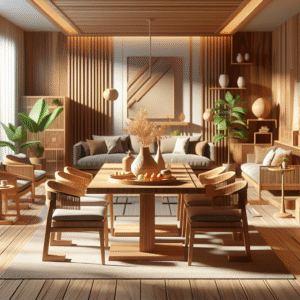 Modern indoor teak dining table and chairs