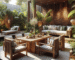 Indonesian teak garden furniture in a lush outdoor setting