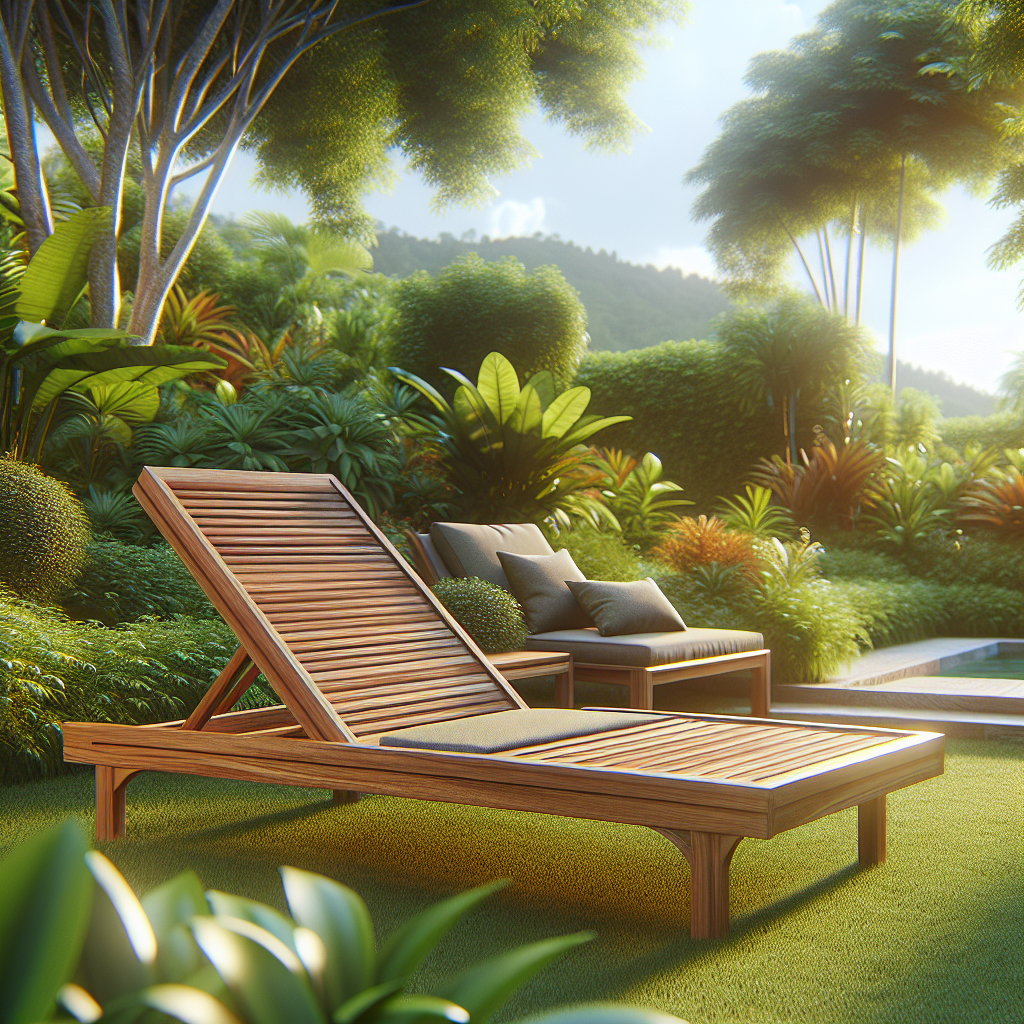 Solid wood teak sun lounger in garden outdoors