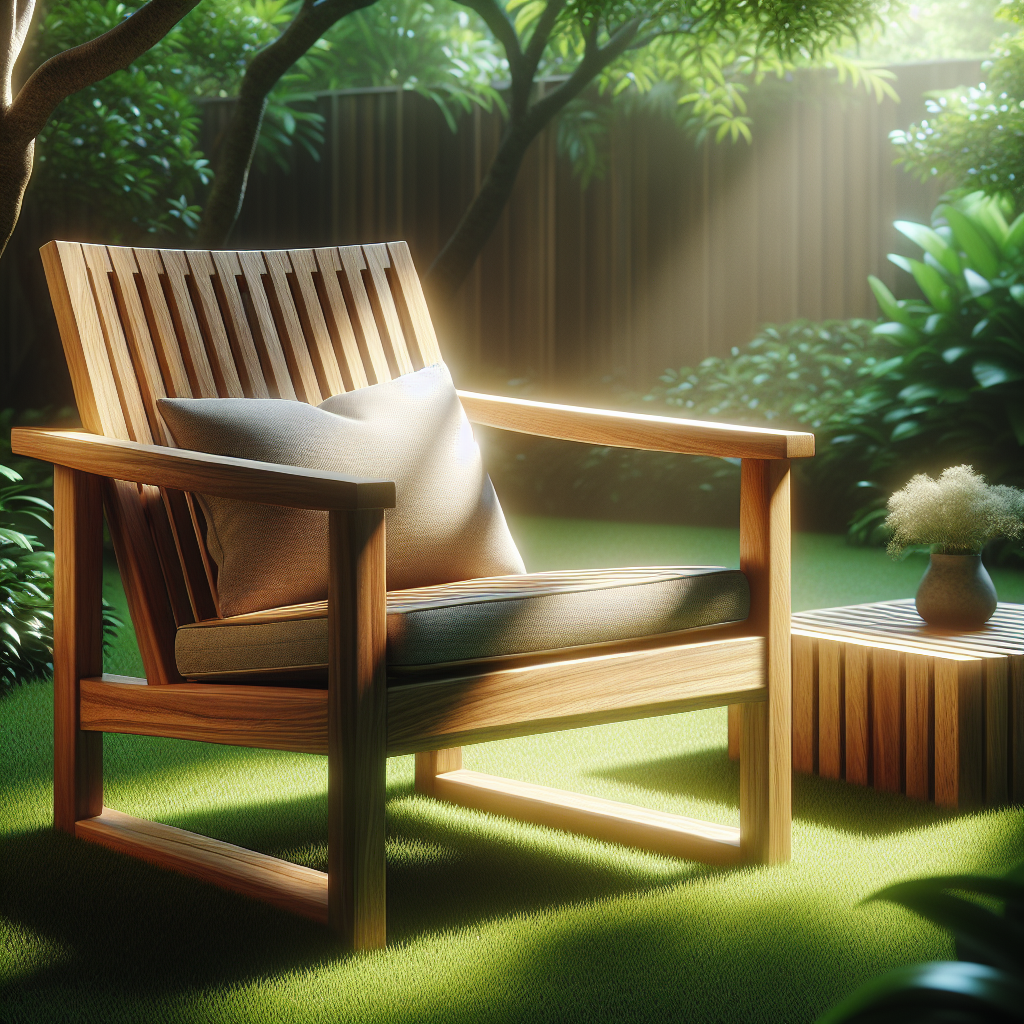 Natural teak wood garden chair with cushion in outdoor garden