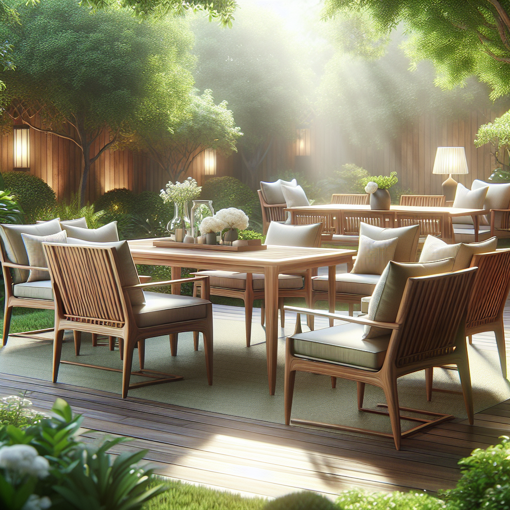 Teak wood outdoor furniture set on patio